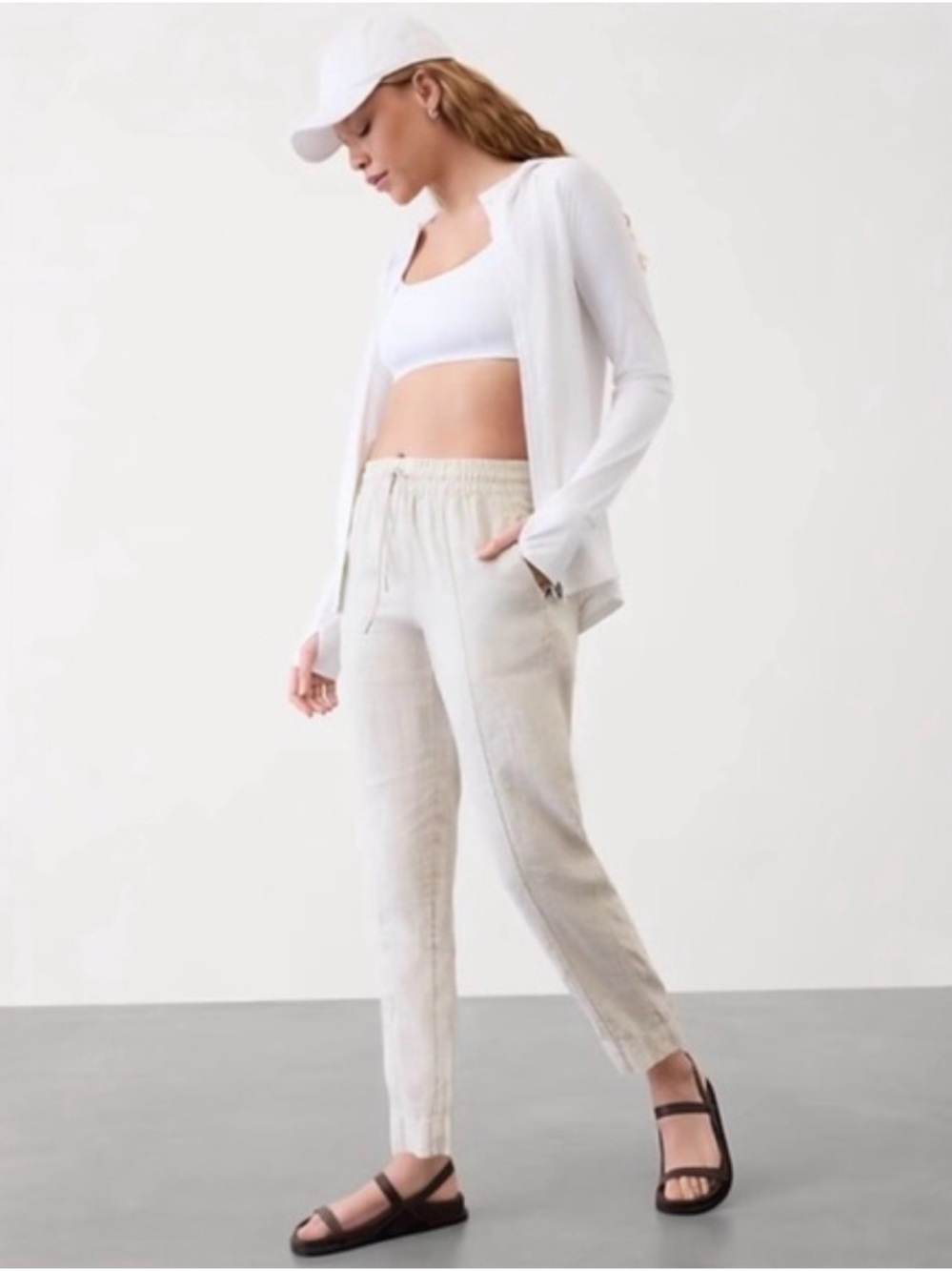 EUC Athleta Retreat Linen Undyed Ankle Pant Sz XXS (#658556)